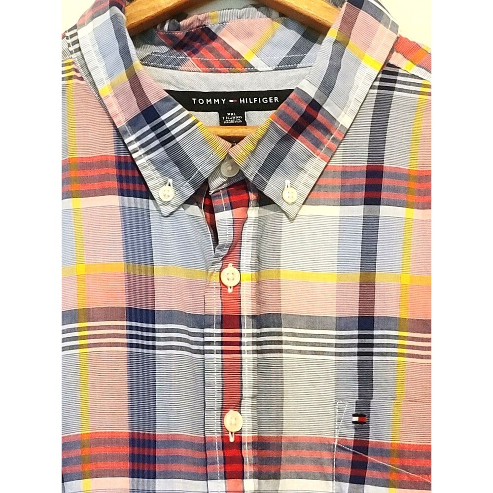 Vintage Tommy Hilfiger Long Sleeve Plaid Shirt Custom Fit Button Preppy Mens XXL
